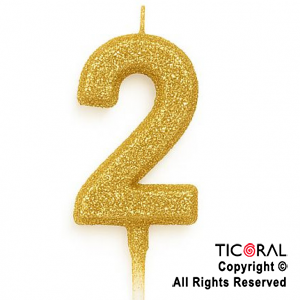 VELA NUMERAL CHICO 5.5 CM CON GIBRE ORO NUMERO 2 x 1